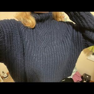 Aerie Navy Blue Cable Knit Turtle Neck Sweater